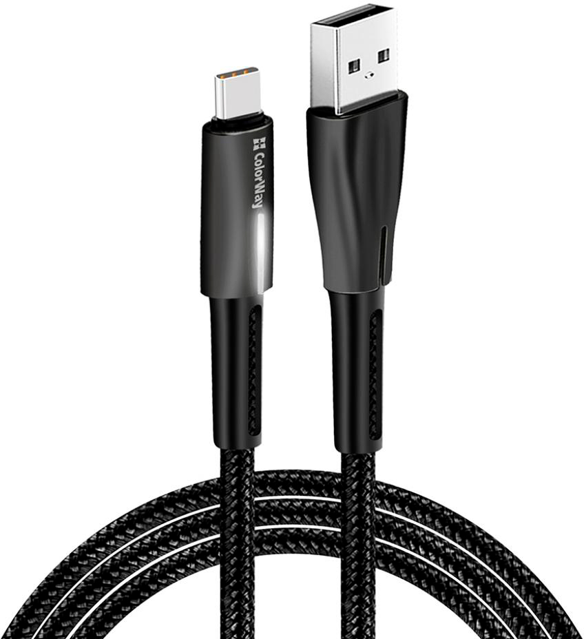 Кабель ColorWay USB 2.0 AM to Type-C 1.0m zinc alloy + led black (CW-CBUC035-BK) цена 279 грн - фотография 2
