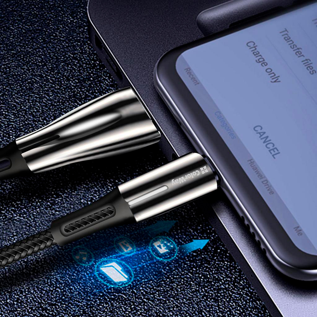 Кабель ColorWay USB 2.0 AM to Type-C 1.0m zinc alloy + led black (CW-CBUC035-BK) обзор - фото 8