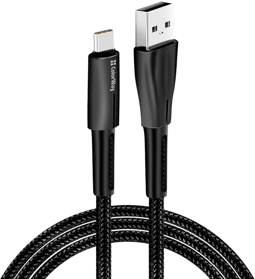 Кабель ColorWay USB 2.0 AM to Type-C 1.0m zinc alloy + led black (CW-CBUC035-BK) в интернет-магазине, главное фото