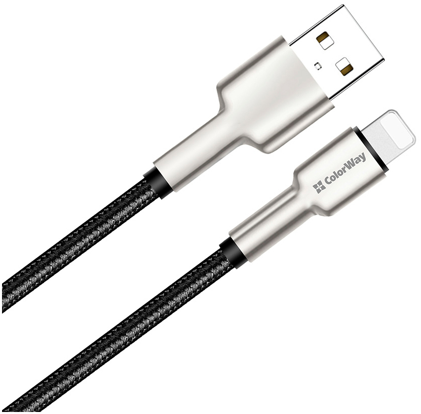 Кабель ColorWay USB 2.0 AM to Lightning 1.0m head metal black (CW-CBUL046-BK) цена 220 грн - фотография 2