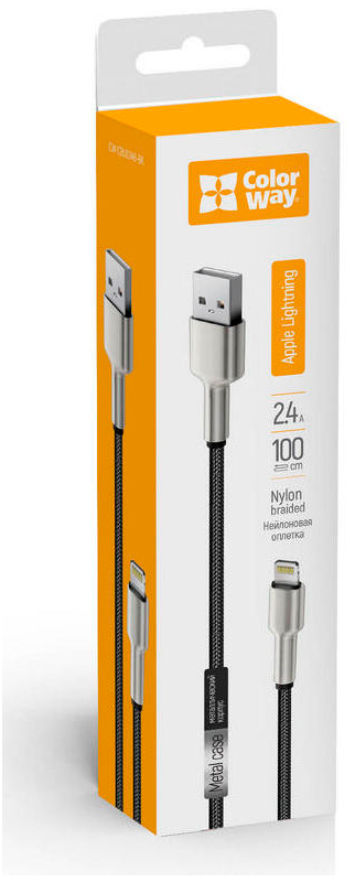 Кабель ColorWay USB 2.0 AM to Lightning 1.0m head metal black (CW-CBUL046-BK) характеристики - фотография 7