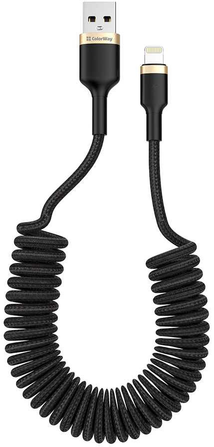 Кабель ColorWay USB 2.0 AM to Lightning 1.0m spiral black (CW-CBUL051-BK)