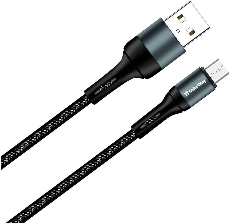 Кабель ColorWay USB 2.0 AM to Micro 5P 1.0m nylon black (CW-CBUM045-BK) цена 181 грн - фотография 2