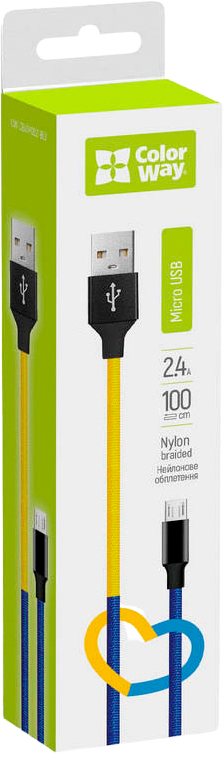 Кабель ColorWay USB 2.0 AM to Micro 5P 1.0m National (CW-CBUM052-BLY) в интернет-магазине, главное фото