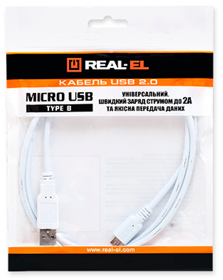 Кабель Real-El USB 2.0 AM to Micro 5P 1.0m Pro white (EL123500024) цена 51.27 грн - фотография 2