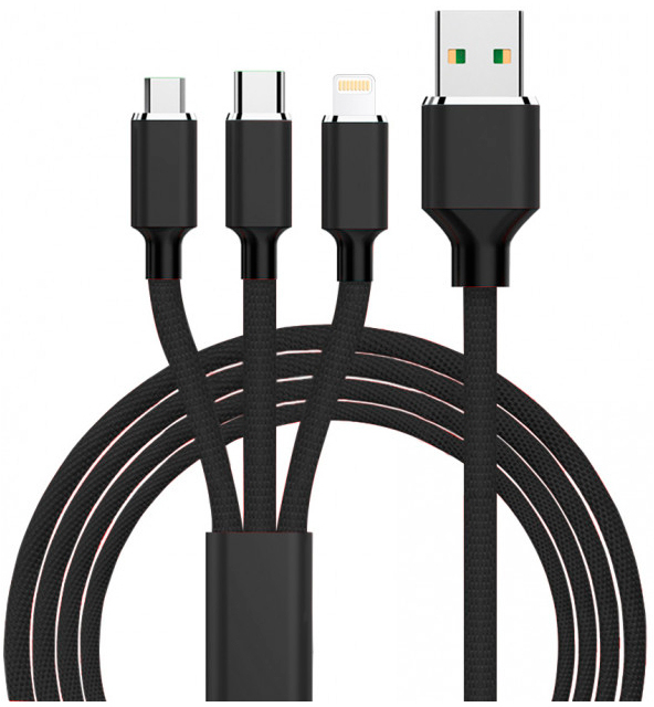 Кабель XoKo USB 2.0 AM to Lightning + Micro 5P + Type-C 1.2m black (SC-330-BK)