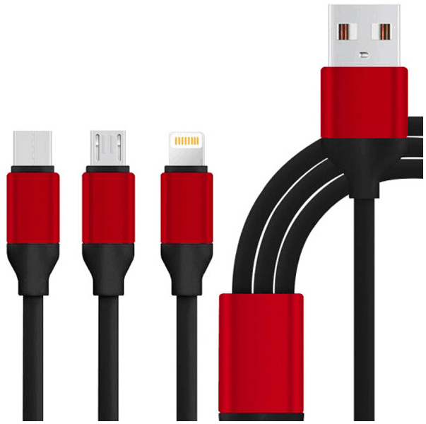 Кабель XoKo USB 2.0 AM to Lightning + Micro 5P + Type-C 1.2m black (SC-320-BK) в інтернет-магазині, головне фото