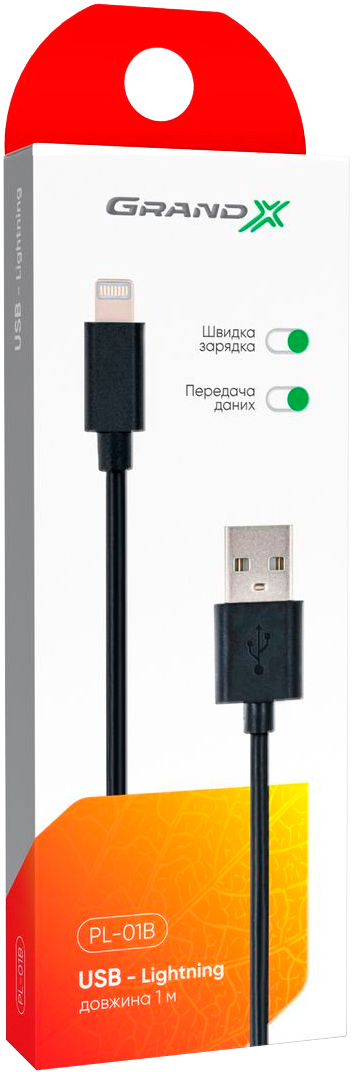 продаємо Grand-X USB 2.0 AM to Lightning 1.0m Cu, 2.1А, Black (PL01B) в Україні - фото 4