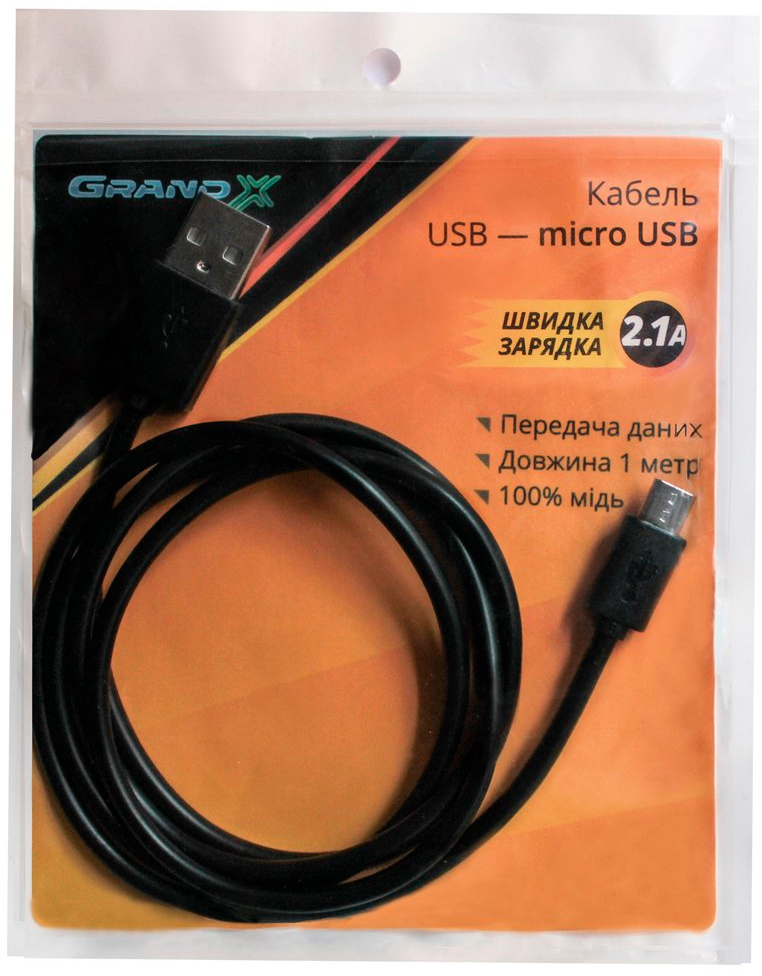 в продажу Кабель Grand-X USB 2.0 AM to Micro 5P 1.0m Black (PM01S) - фото 3