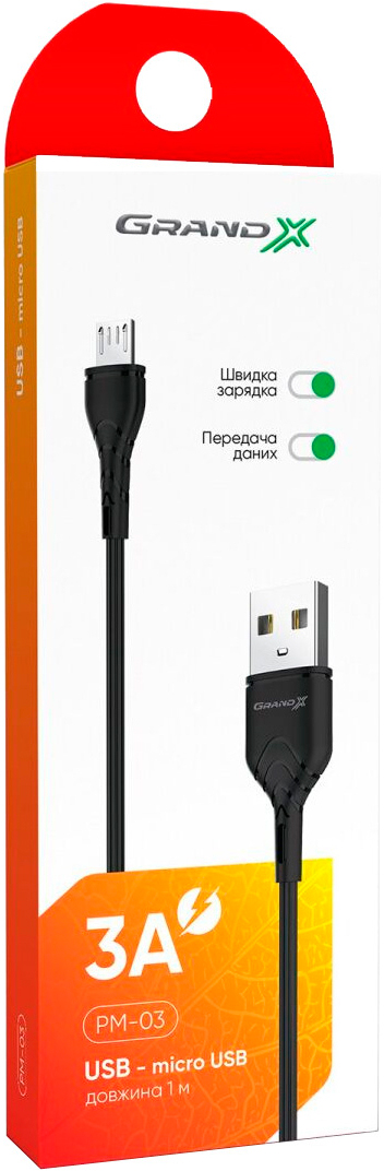 в продажу Кабель Grand-X USB 2.0 AM to Micro 5P 1.0m (PM-03B) - фото 3