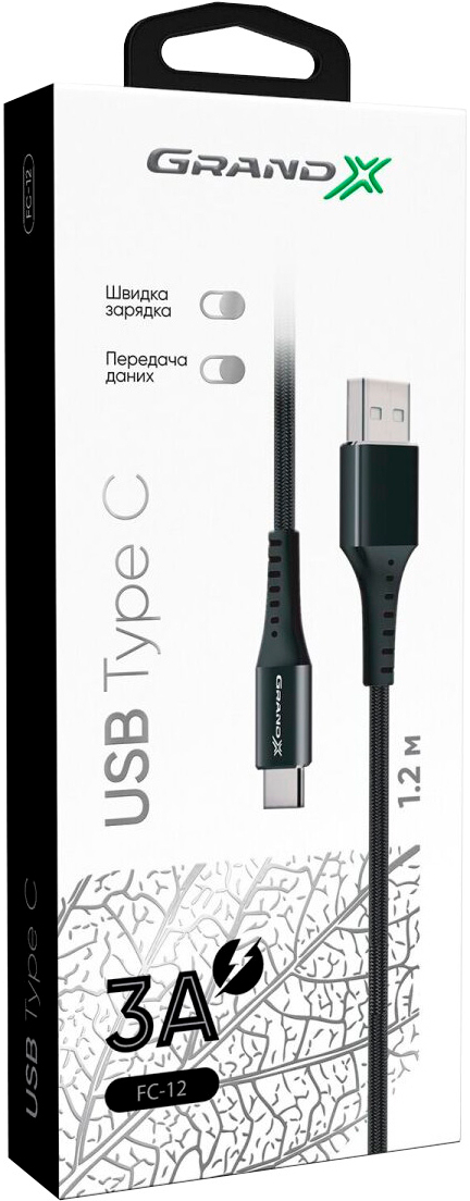 продаємо Grand-X USB 2.0 AM to Type-C 1.2m Black (FC-12B) в Україні - фото 4
