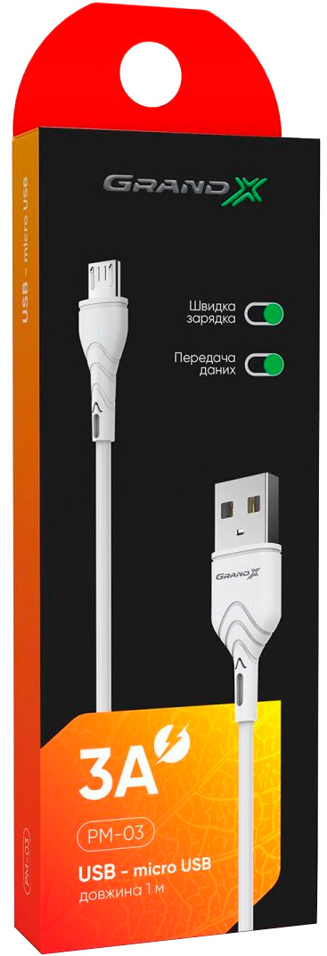 Кабель Grand-X USB 2.0 AM to Micro 5P 1.0m (PM-03W) цена 130.00 грн - фотография 2