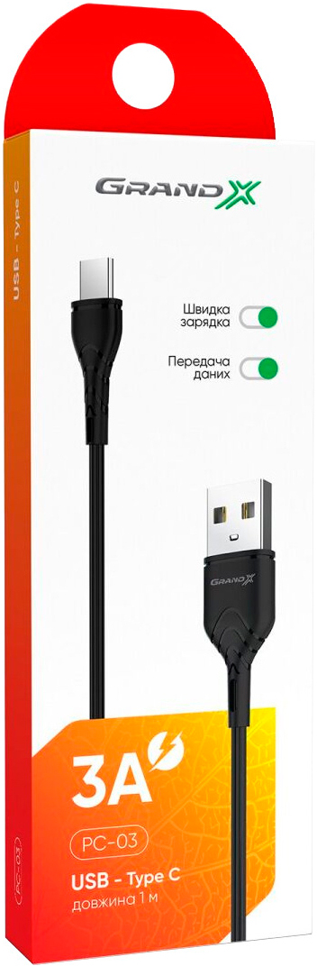 в продаже Кабель Grand-X USB 2.0 AM to Type-C 1.0m (PC-03B) - фото 3