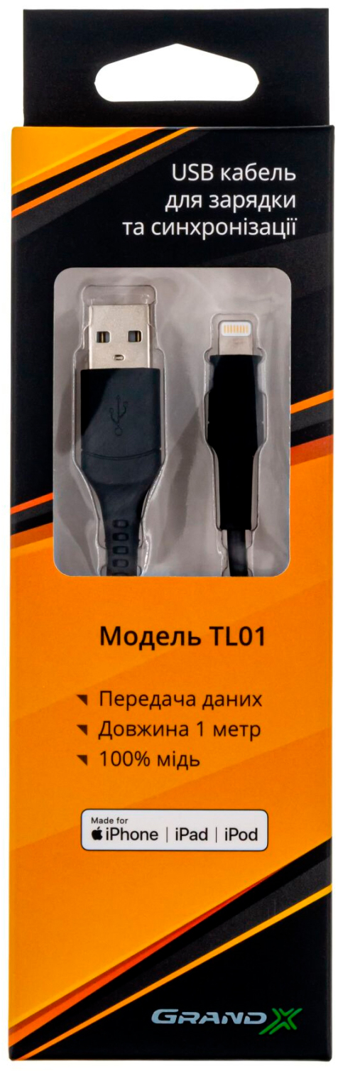 в продаже Кабель Grand-X USB 2.0 AM to Lightning 1.0m MFI (TL01) - фото 3