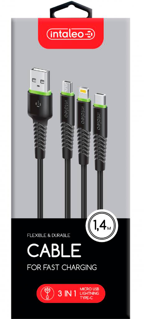 Кабель Intaleo USB 2.0 AM to Lightning + Micro 5P + Type-C 1.4m CBFLEXU1 bl (1283126487521) ціна 324 грн - фотографія 2