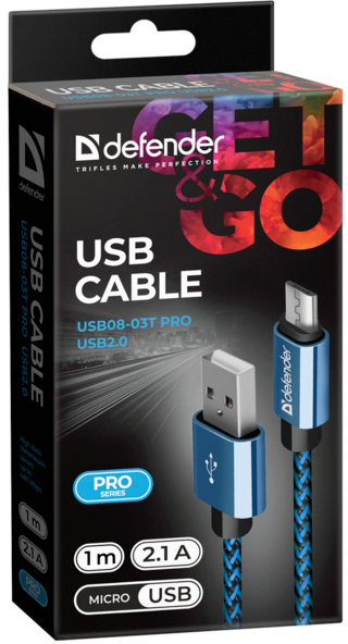 в продаже Кабель Defender USB 2.0 AM to Micro 5P 1.0m USB08-03T blue (87805) - фото 3