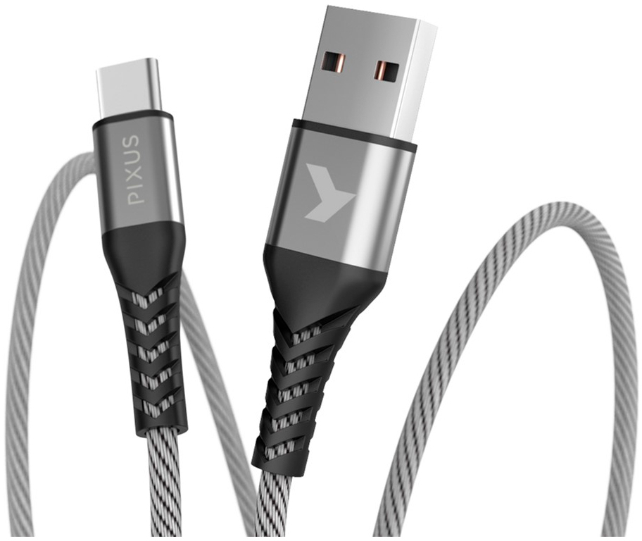 Кабель Pixus USB 2.0 AM to Type-C 1.0m Flex Gray (4897058531152) в інтернет-магазині, головне фото