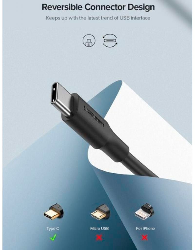 Кабель Ugreen USB 2.0 AM to Type-C 1.0m US287 Black (60116) отзывы - изображения 5