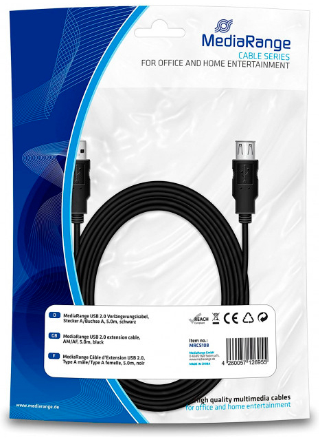 Цена кабель Mediarange USB 2.0 AM/AF 5.0m (MRCS108) в Черкассах