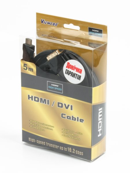 в продажу Кабель мультимедійний Viewcon HDMI-DVI (18+1) 5 м, M/M (VD066-5M) - фото 3