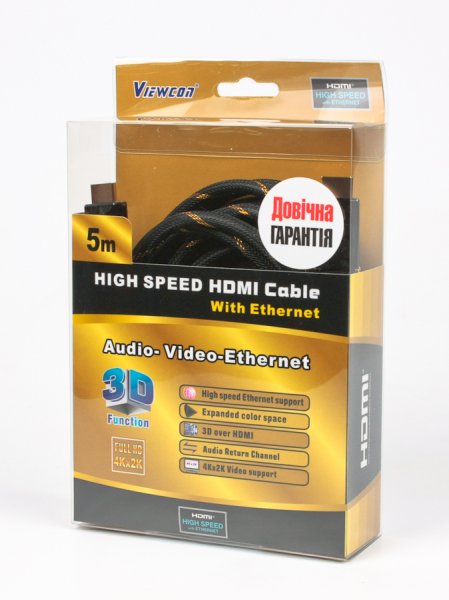 Кабель мультимедійний Viewcon HDMI-HDMI 5 м, M/M, v1.4, (VD515-5M) ціна 459 грн - фотографія 2