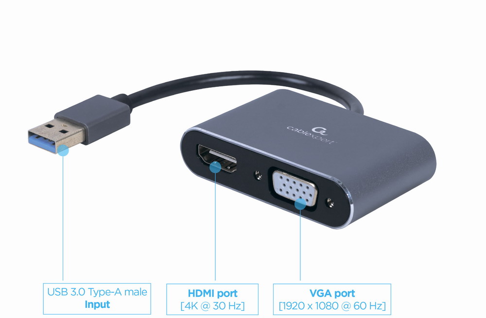 Адаптер-перехідник  Cablexpert USB-A - HDMI/VGA (A-USB3-HDMIVGA-01) ціна 899 грн - фотографія 2