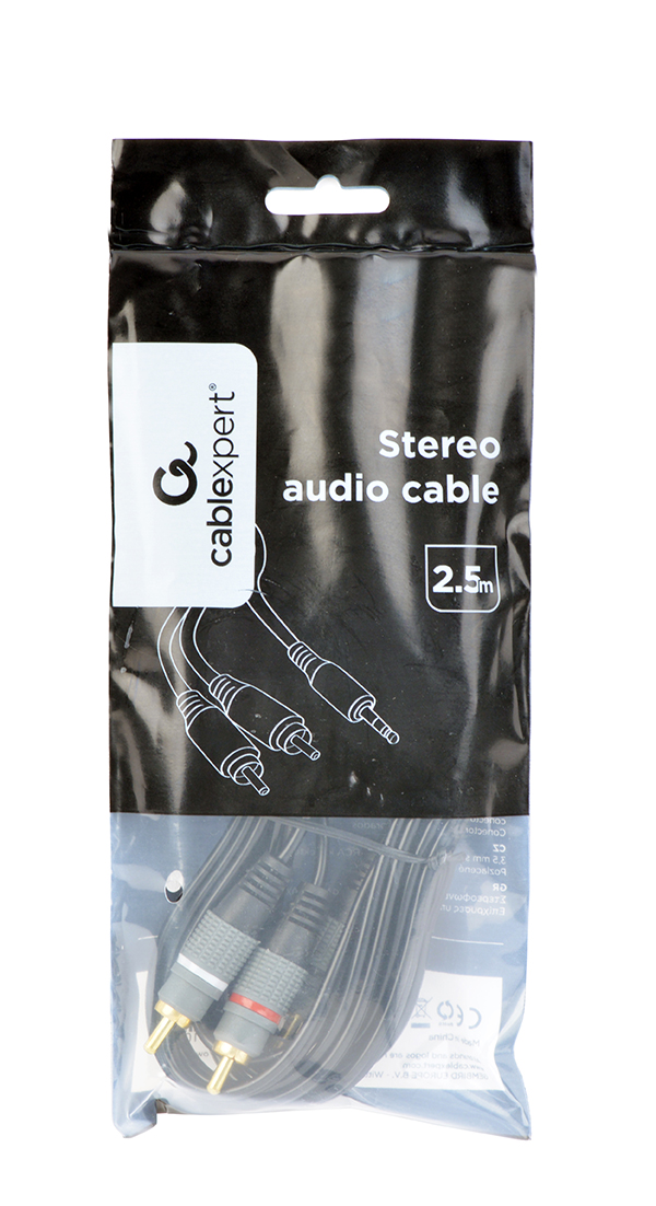 в продажу Аудіо-кабель Cablexpert 3.5 мм / 2х RCA-тюльпан, 2.5 м (CCA-352-2.5M) - фото 3
