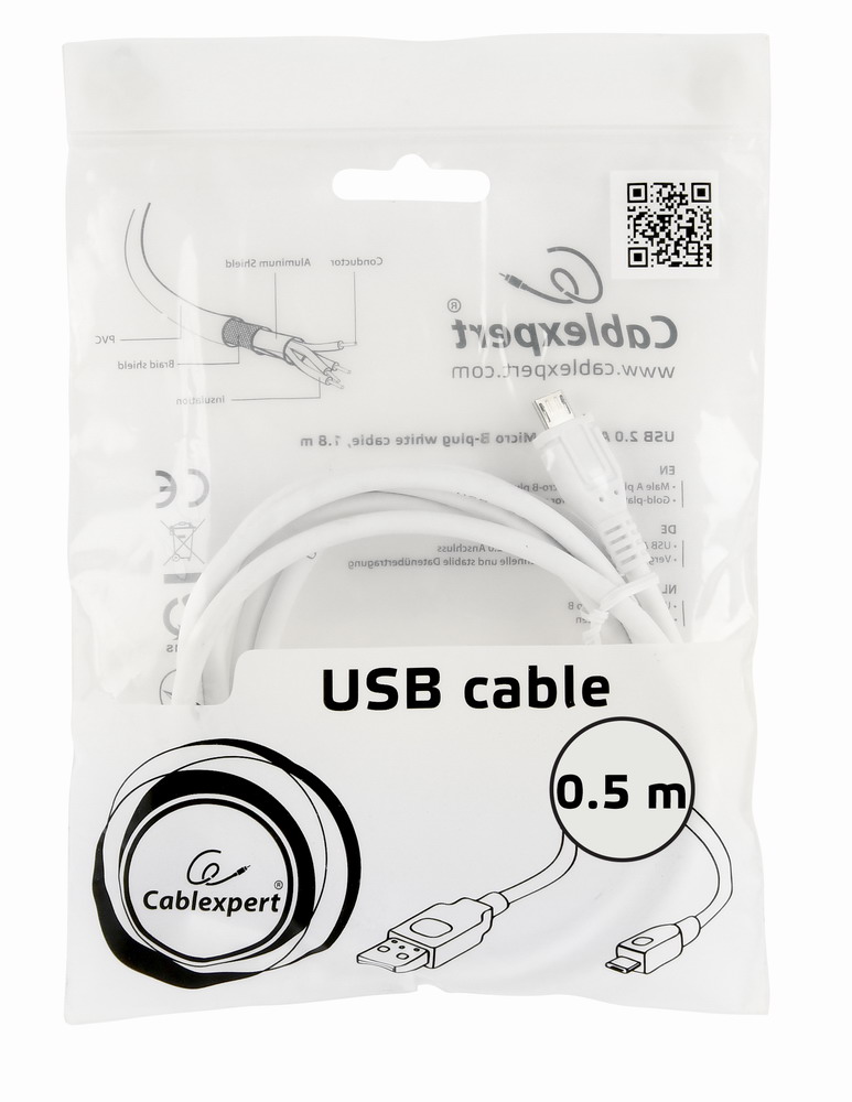 в продажу Кабель Cablexpert micro USB 2.0, AM/micro BM, 0.5 м, (CCP-mUSB2-AMBM-W-0.5M) - фото 3