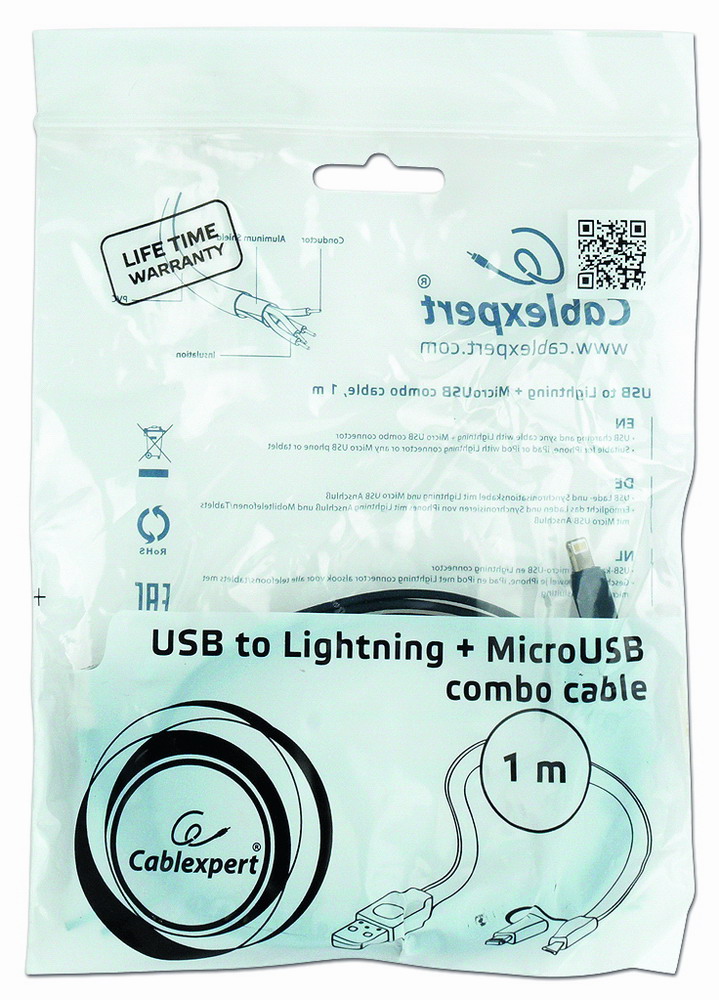 в продажу Кабель Cablexpert USB 2.0 AM/Lightning/Micro USB, 1.0 м (CC-USB2-AMLM2-1M) - фото 3