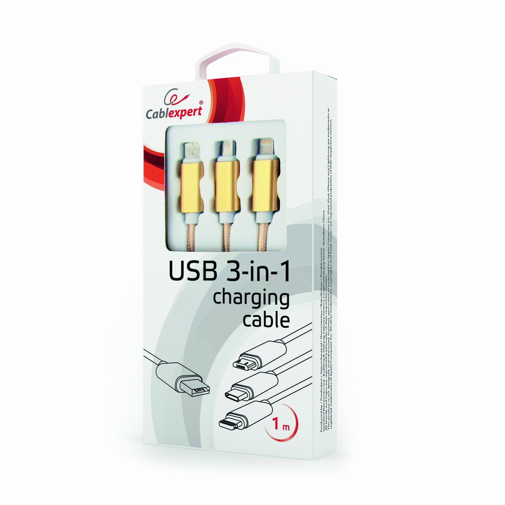 Кабель Cablexpert USB AM/Lightning/Micro/Type-C, 1.0 м (CC-USB2-AM31-1M-G) цена 179 грн - фотография 2