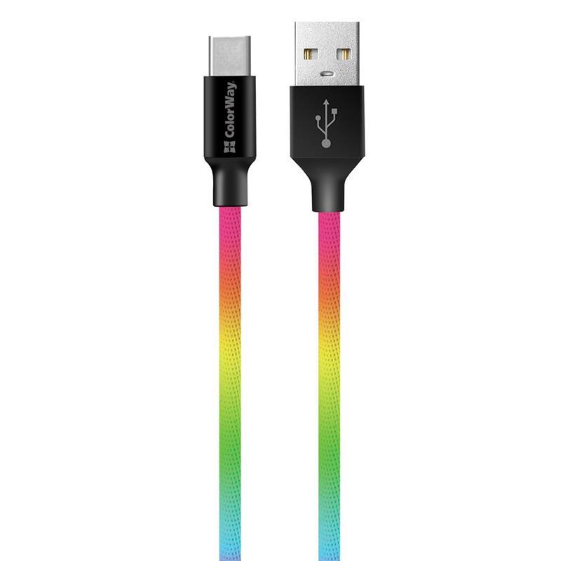 Кабель ColorWay USB-USB Type-C, 2.4А, 1м, Multicolor (CW-CBUC018-MC) цена 220 грн - фотография 2