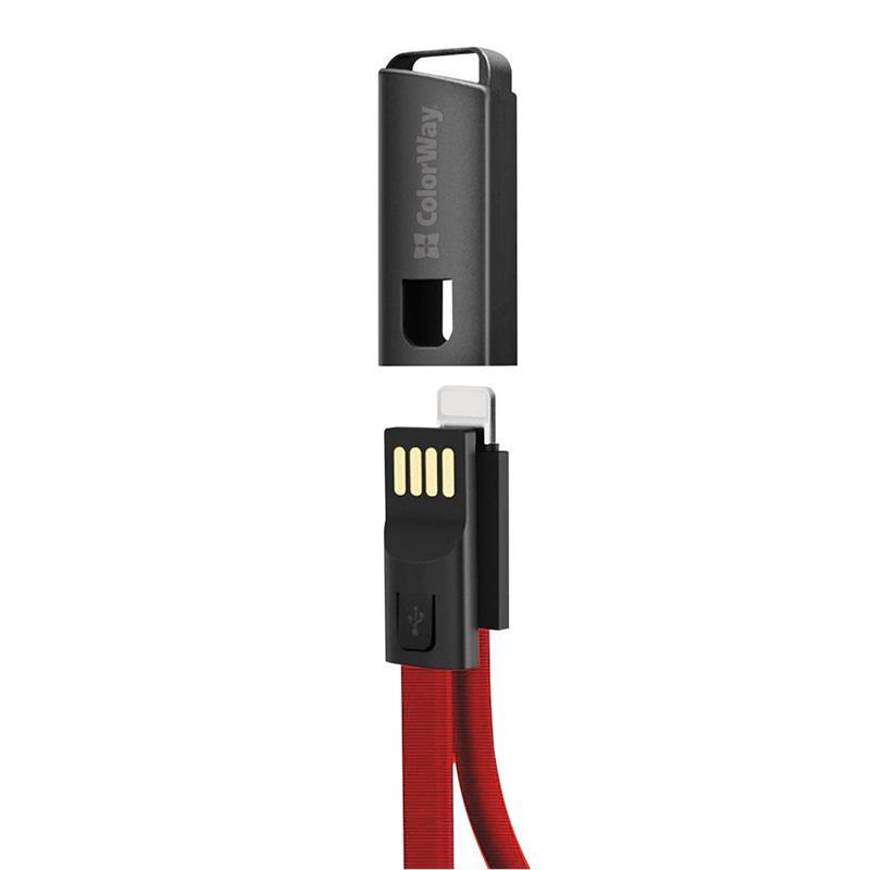 Кабель ColorWay USB-Lightning, 2.4А, 0.22м, Red (CW-CBUL021-RD) ціна 90 грн - фотографія 2