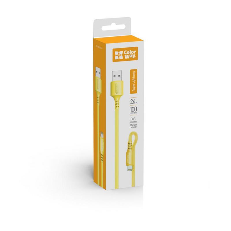 Кабель ColorWay USB-Lightning, soft silicone, 2.4А, 1м, Yellow (CW-CBUL043-Y) характеристики - фотография 7