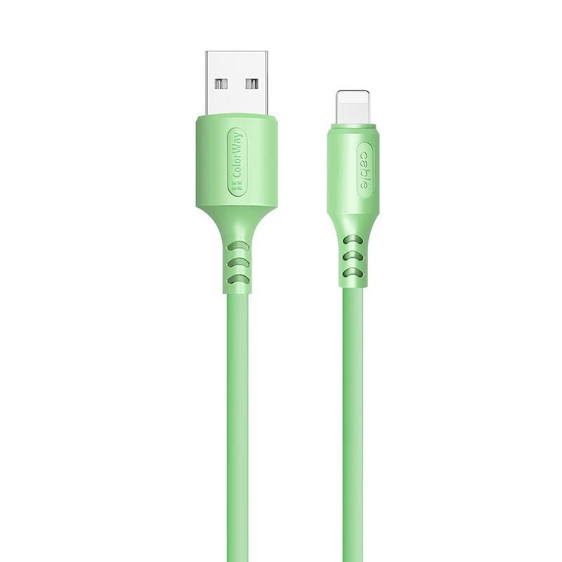 Кабель ColorWay USB-Lightning, soft silicone, 2.4А, 1м, Green (CW-CBUL042-GR) цена 142 грн - фотография 2