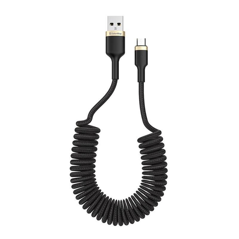 Кабель ColorWay USB-microUSB, spiral, 2.4А, 1м, Black (CW-CBUM051-BK) в интернет-магазине, главное фото
