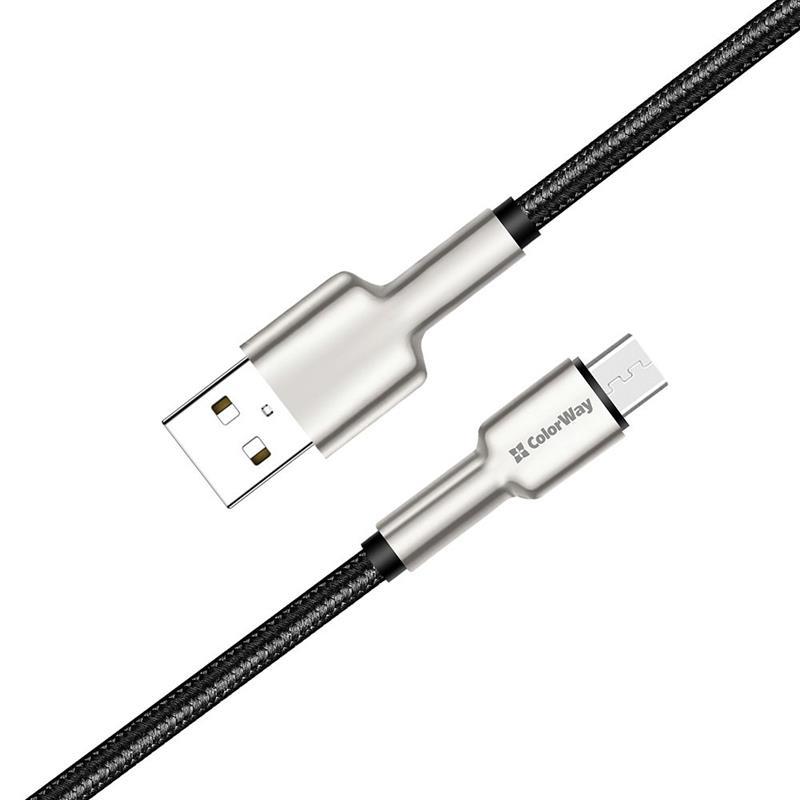 Кабель ColorWay USB-microUSB, head metal, 2.4А, 1м, Black (CW-CBUM046-BK) ціна 207 грн - фотографія 2