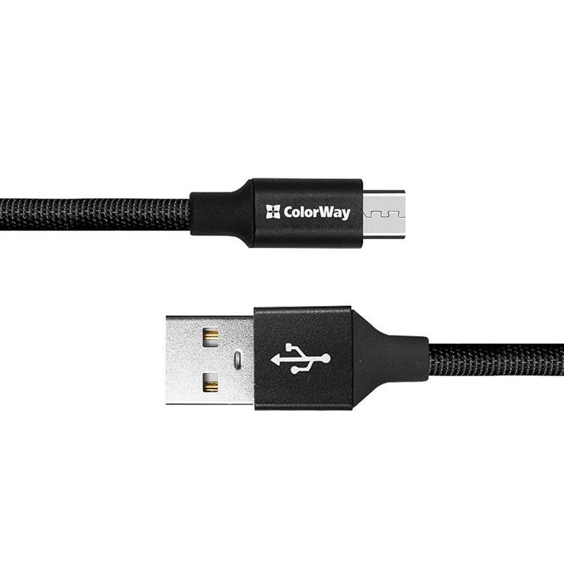 Кабель ColorWay USB-microUSB 2.4А, 0.25м, Black (CW-CBUM048-BK) ціна 181 грн - фотографія 2