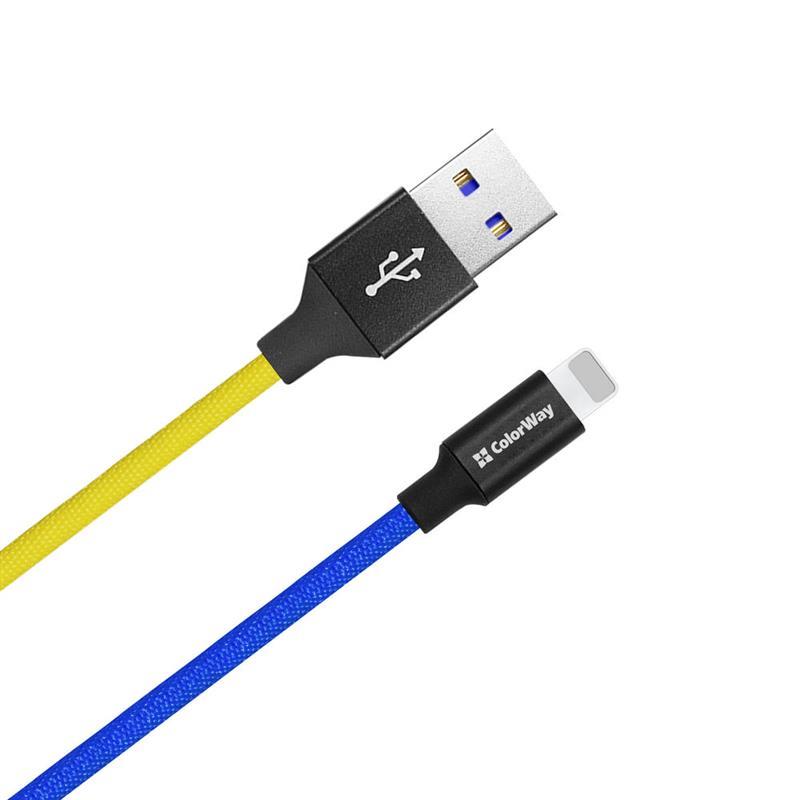 Кабель ColorWay USB-Lightning, 2.4А, 1м, Blue/Yellow (CW-CBUL052-BLY) цена 285 грн - фотография 2