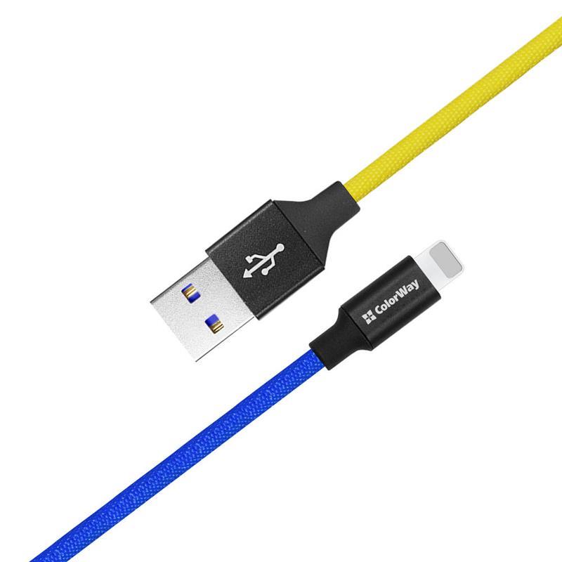 Кабель ColorWay USB-Lightning, 2.4А, 1м, Blue/Yellow (CW-CBUL052-BLY) отзывы - изображения 5