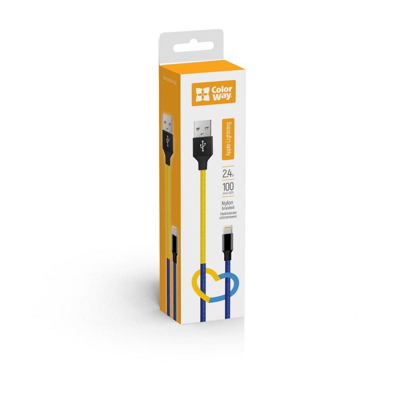 Кабель ColorWay USB-Lightning, 2.4А, 1м, Blue/Yellow (CW-CBUL052-BLY) характеристики - фотография 7