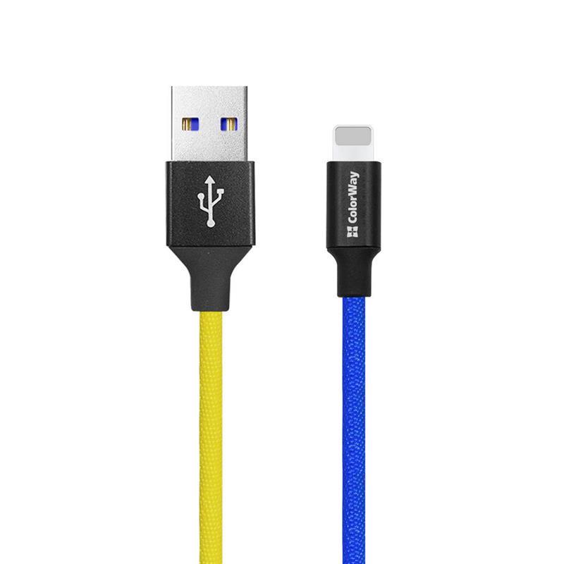 Кабель ColorWay USB-Lightning, 2.4А, 1м, Blue/Yellow (CW-CBUL052-BLY) в интернет-магазине, главное фото