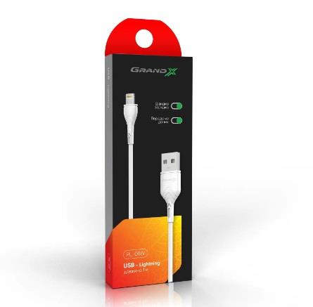 Кабель Grand-X USB-Lightning, 1м, Cu, 2,1A, White (PL01W) цена 130.00 грн - фотография 2