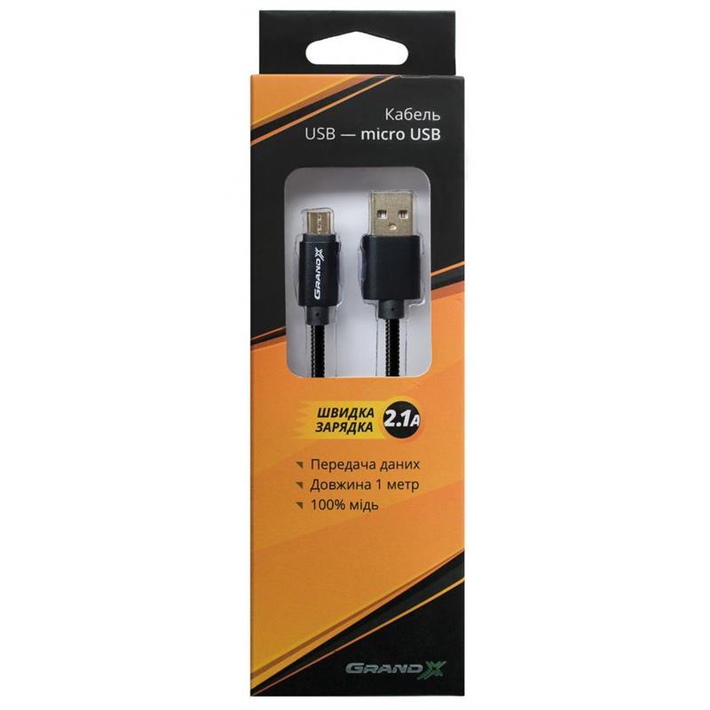 в продажу Кабель Grand-X USB-microUSB 2.1A, 1м (MM-01B) - фото 3