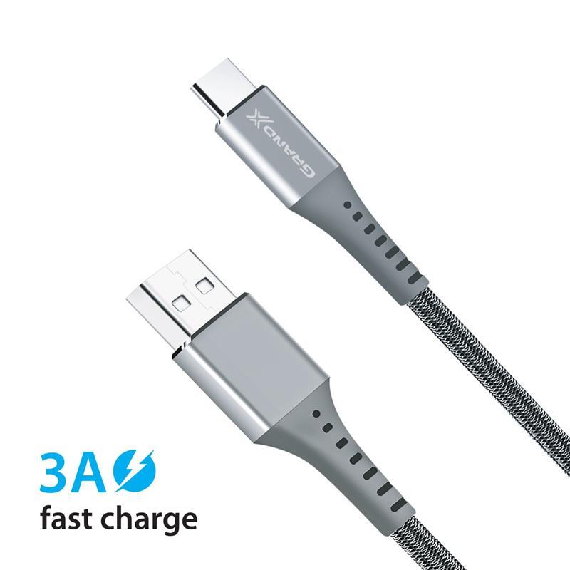Кабель Grand-X USB-USB Type-C, 3A, 1.2м, Fast Сharge, Grey (FC-12G) цена 259 грн - фотография 2
