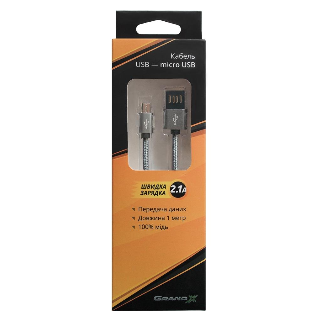 продаємо Grand-X USB-microUSB 1м, Grey/Black (FM02) в Україні - фото 4