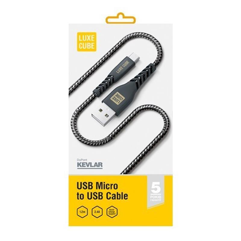 Кабель Luxe Cube Kevlar USB-microUSB, 1.2м, Black (8886668686242) ціна 389 грн - фотографія 2