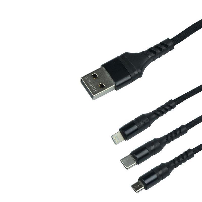 Кабель Remax RC-186th Speed 2.1A USB-Lightning/microUSB/USB Type-C, 1м Black (6954851204589) в интернет-магазине, главное фото
