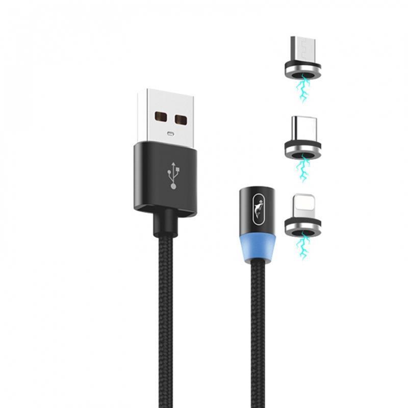 Кабель SkyDolphin S59KIT Magnetic  USB - Lightning + microUSB + Type-C 1м, Black (USB-000547) в інтернет-магазині, головне фото