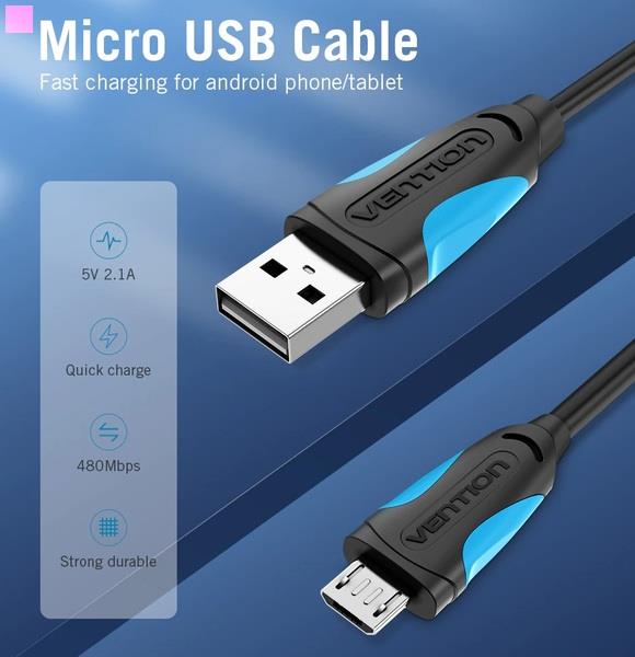 в продажу Кабель Vention USB-A 2.0 - microUSB B, 1 m, Black (VAS-A04-B100-N) - фото 3