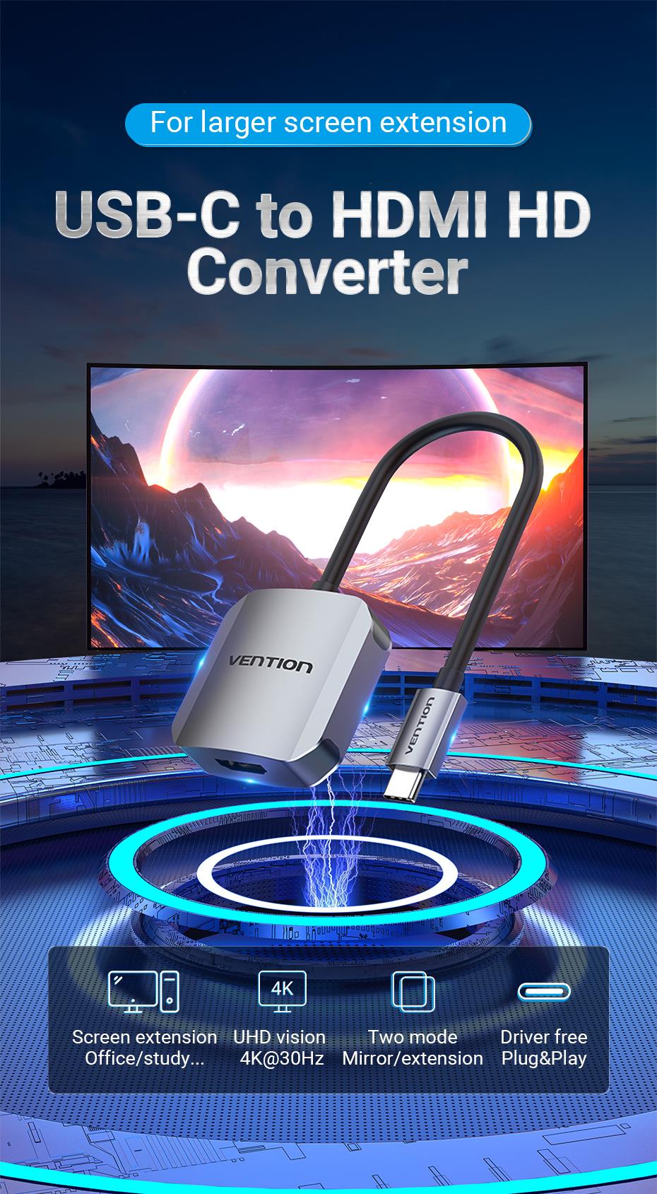 Перехідник Vention Type-C - HDMI, 0.15 m (TDEHB) ціна 743 грн - фотографія 2
